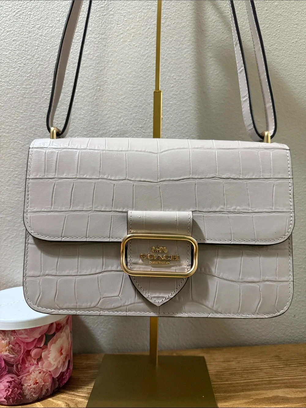 Coach Morgan square crossbody In Crocodile-Embossed Leather; Like New!